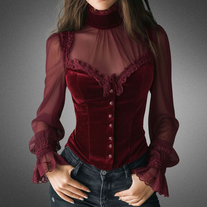 Elvira | Tidlös Elegant Blus med Spetsdetaljer och Ärmar